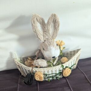 Rabbit in Boat Floral Decor Accent NWT